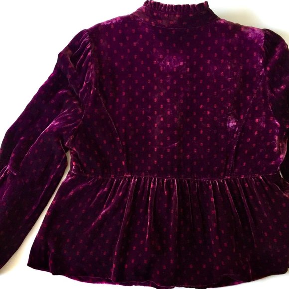 Anthropologie - Elevenses - Velvet Peplum Jacket - Swiss Dot Print - Wine - 4 - Picture 3 of 12